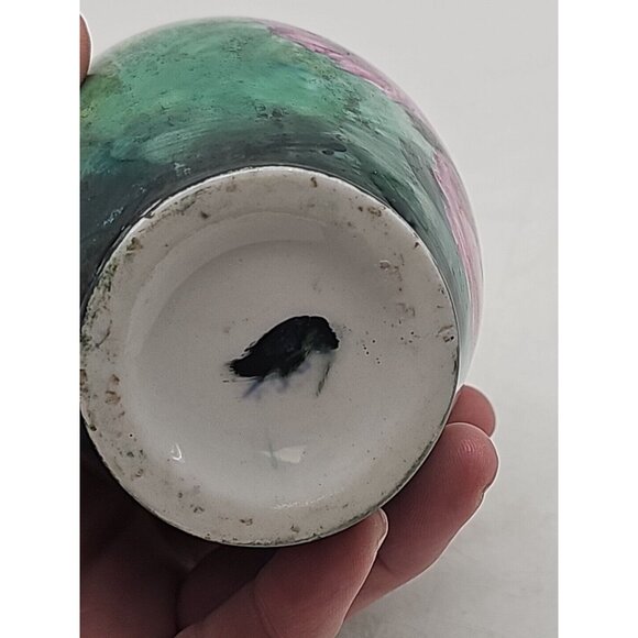 Antique FOSTORIA/WESTMORELAND Milk Glass Hand Painted RED ROSE Bulbous Vase - Picture 3 of 7